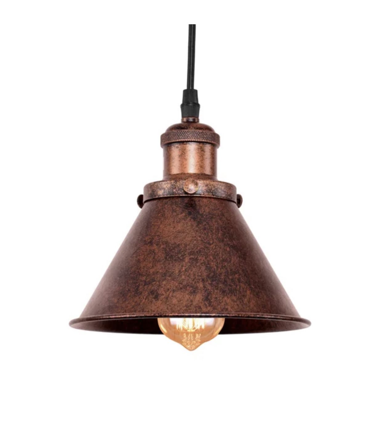 Hjsdi Industrial Pendant Light Rustic Cone Shade Mounted Fixture Hanging Ceiling Lamp Antique Copper Finish. SMALL! 7.09” x 7.09”. MSRP $112. Our pric