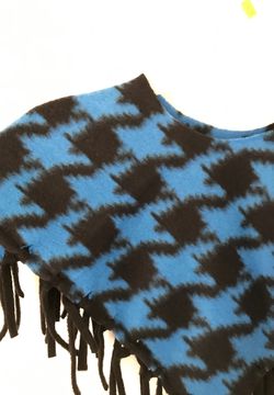 Handmade fleece poncho blue and black small Thumbnail