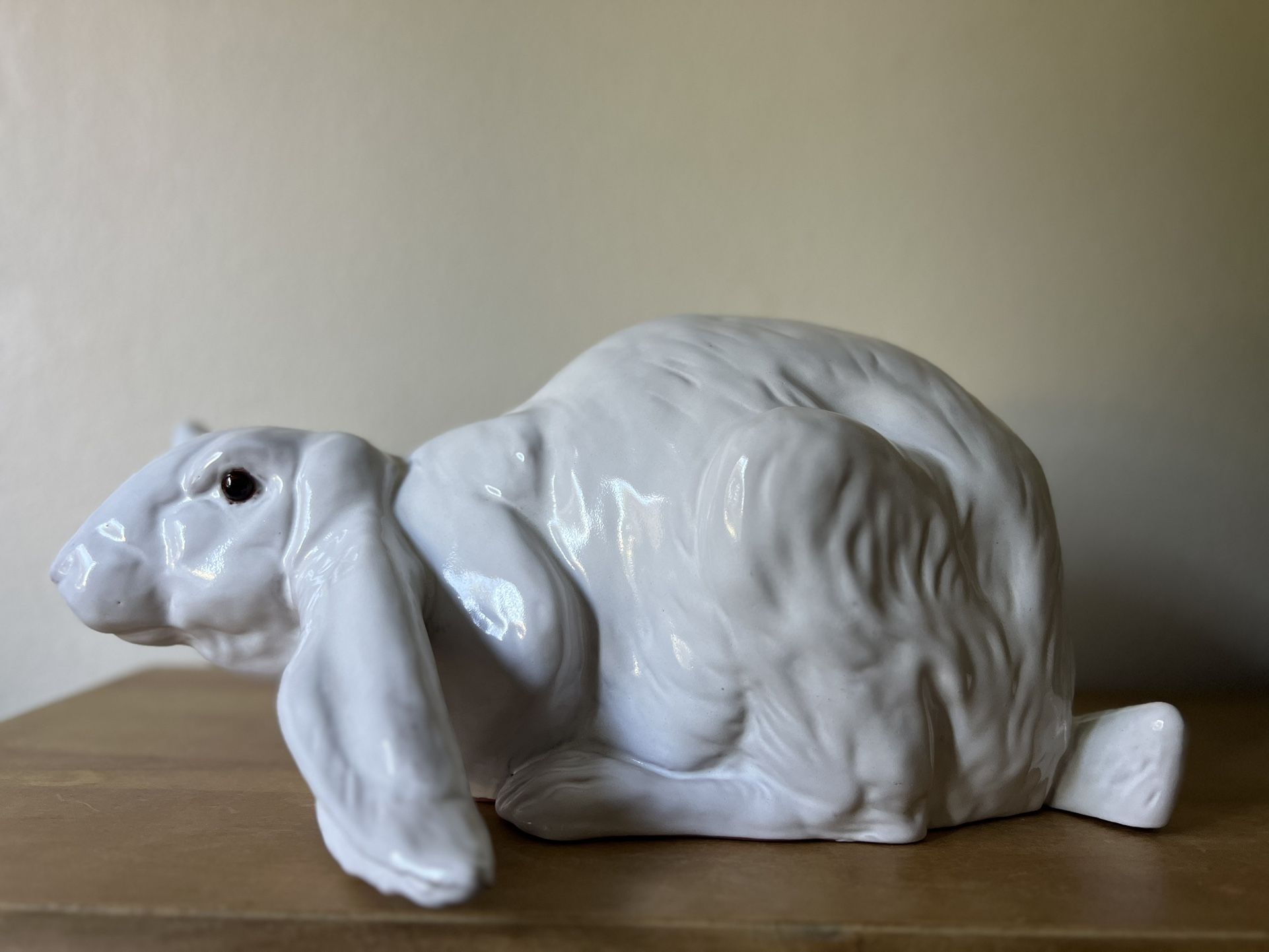 Earth Needs California Art Pottery Terracotta White Rabbit Bunny Glass Eyes
