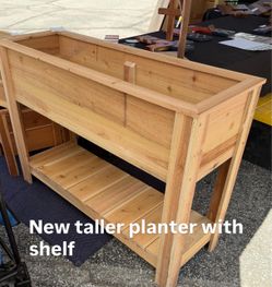 Raised Wood Planter Box with Bottom Shelf