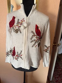 Vintage Tiara International Sweater Womens Christmas Cardinals Sequins 90s