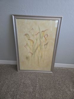 Large Framed Calla Lily Floral Wall Art Print – Silver Frame