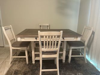 Farmhouse Dining Table Set with 4 Chairs – White & Rustic Brown