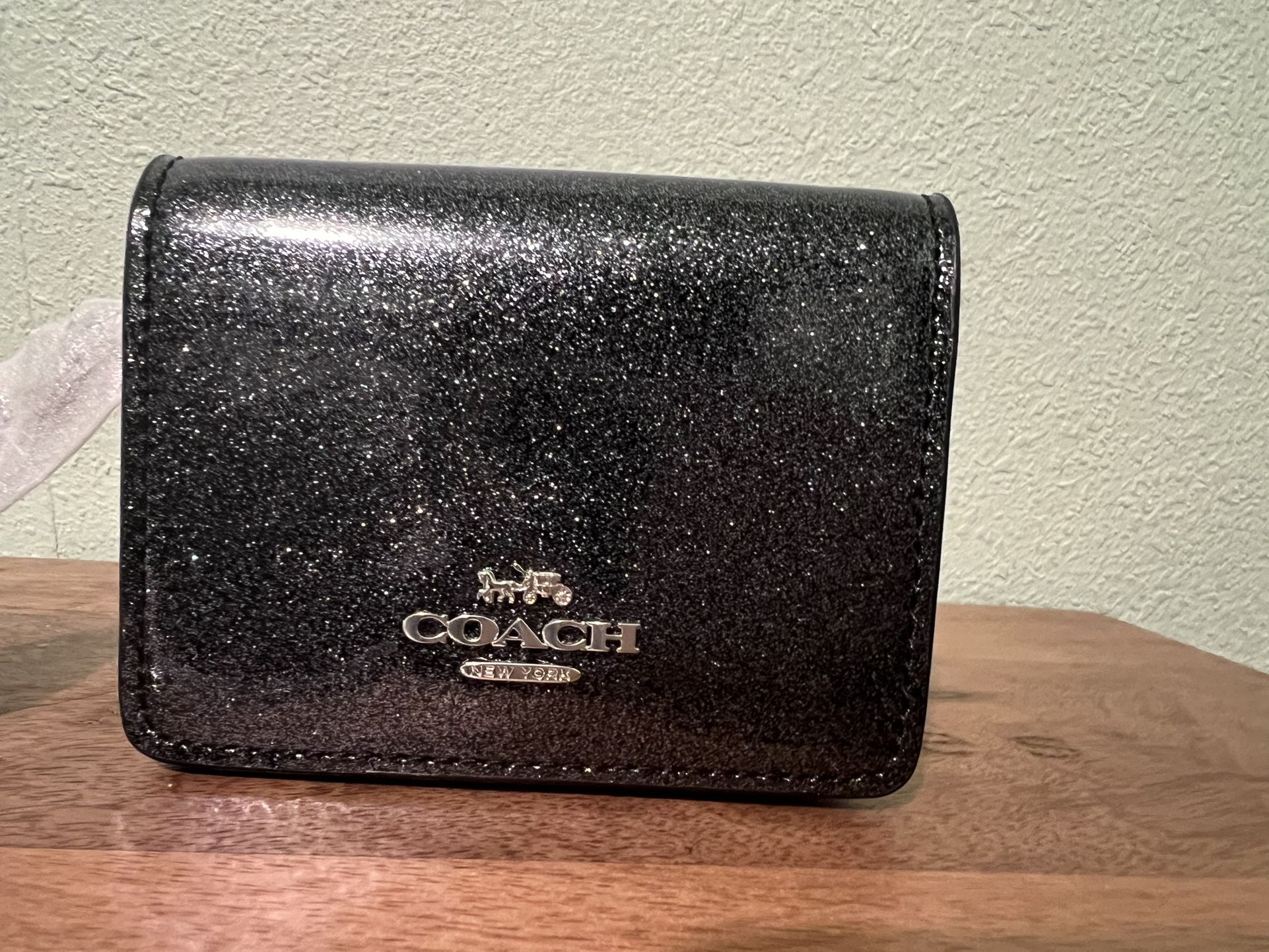 Coach Mini Wallet In A Chain Patent Sparkly Leather 