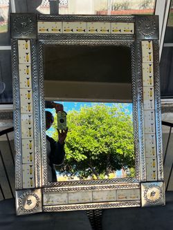 Vintage Moroccan Tile and Metal Wall Mirror