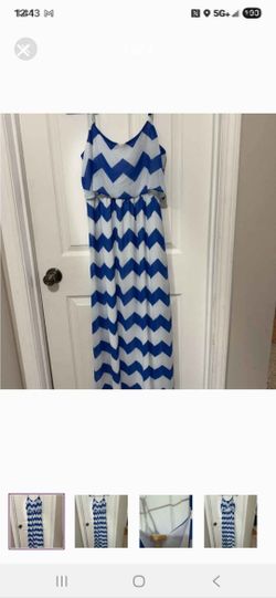 Ladies Takara Blue & White Chevron Maxi Dress
