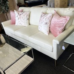 Real Leather American Made Sofa With Gold Needle Legs