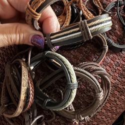 NEW Mystery Leather Braided Adjustable Unisex Bracelets- set of 3