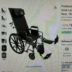 Reclining Wheelchair High Back Elevating Leg Padded Detachable 