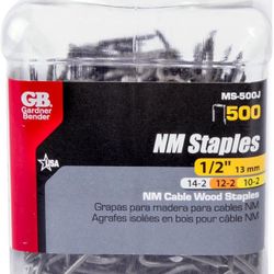 Gardner Bender MS-500J Metal Cable Staple, Contractor Pack, ½ Inch, Secures: Romex Wire & (NM) Non-Metalic Cable, Graphite Metallic, 500 Count