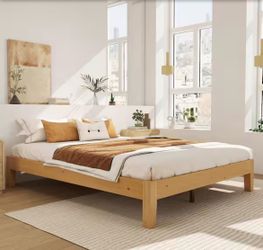 King size solid wood platform bed frame