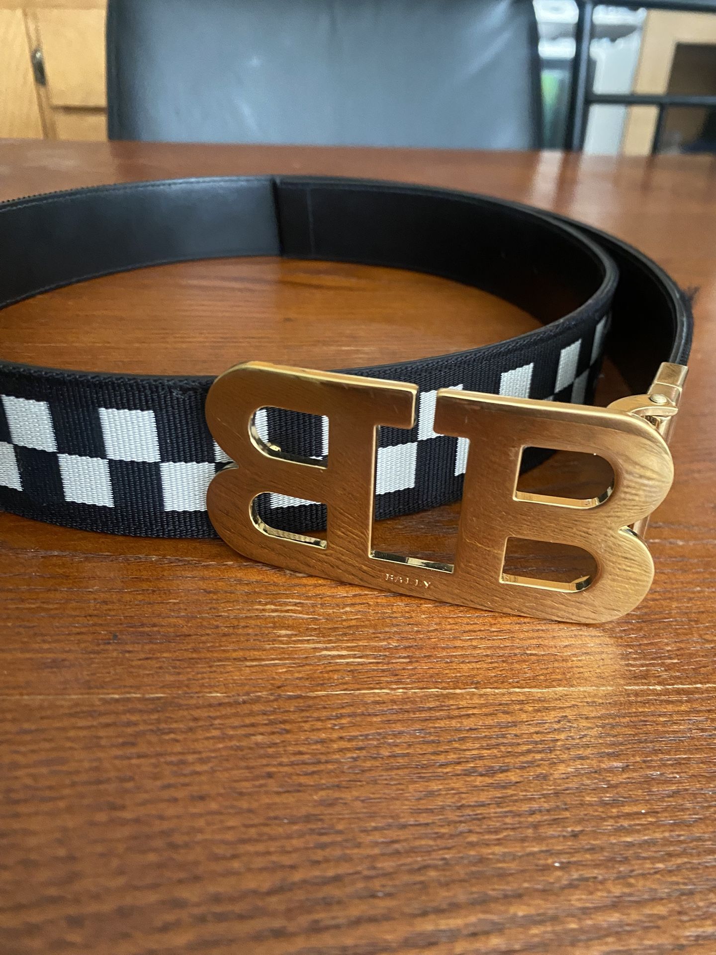 Reversible Checkered / Black Bally Belt Mens