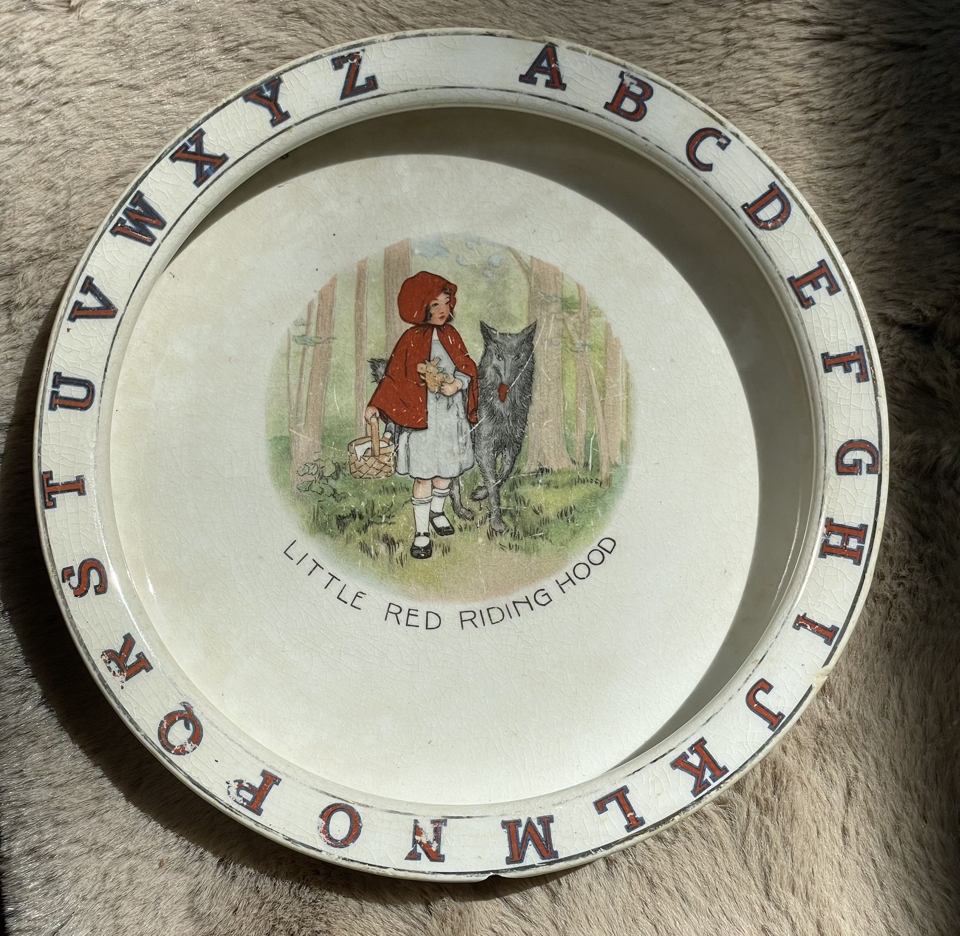 Antique Child's Classic Dish/ Bowl, Little Red Riding Hood & Alphabet
