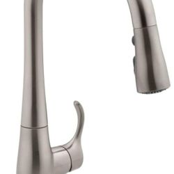 KOHLER K-597-VS Simplice Compact Pull-Down Kitchen Faucet, Kitchen Sink Faucet with Three-Function Pull-Down Sprayer, Vibrant Stainless