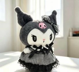 Kuromi Dark Goth Style Plush Collectible - checkered lace skirt Hairbow Sanrio Hello Kitty Character