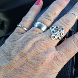 3 Sterling Silver Rings Size 6 And 6.5 On Middle Finger And 4 On Pinkey Ring Finger