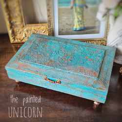 Teal And Copper Upcycled Large Trinket Jewelry Box