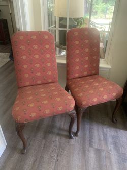 2 Antique Side Chairs w/ Elephant and palm tree upholstery