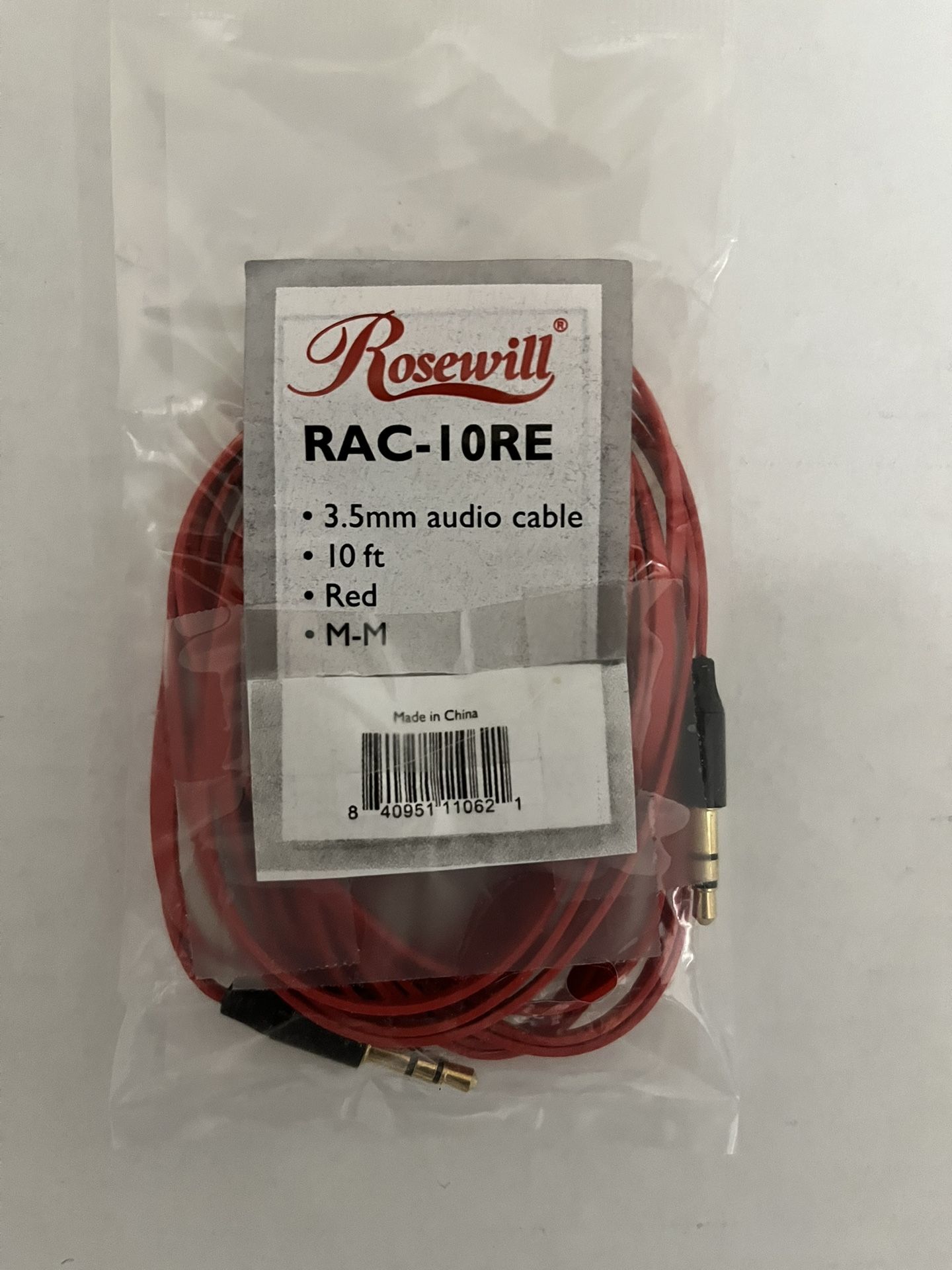 10 - Foot - Red  - 3.5mm - Audio Cable - (New)