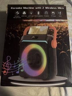 Karaoke Machine with 2 Wireless Mics, Bluetooth Speaker, and Lights for Parties