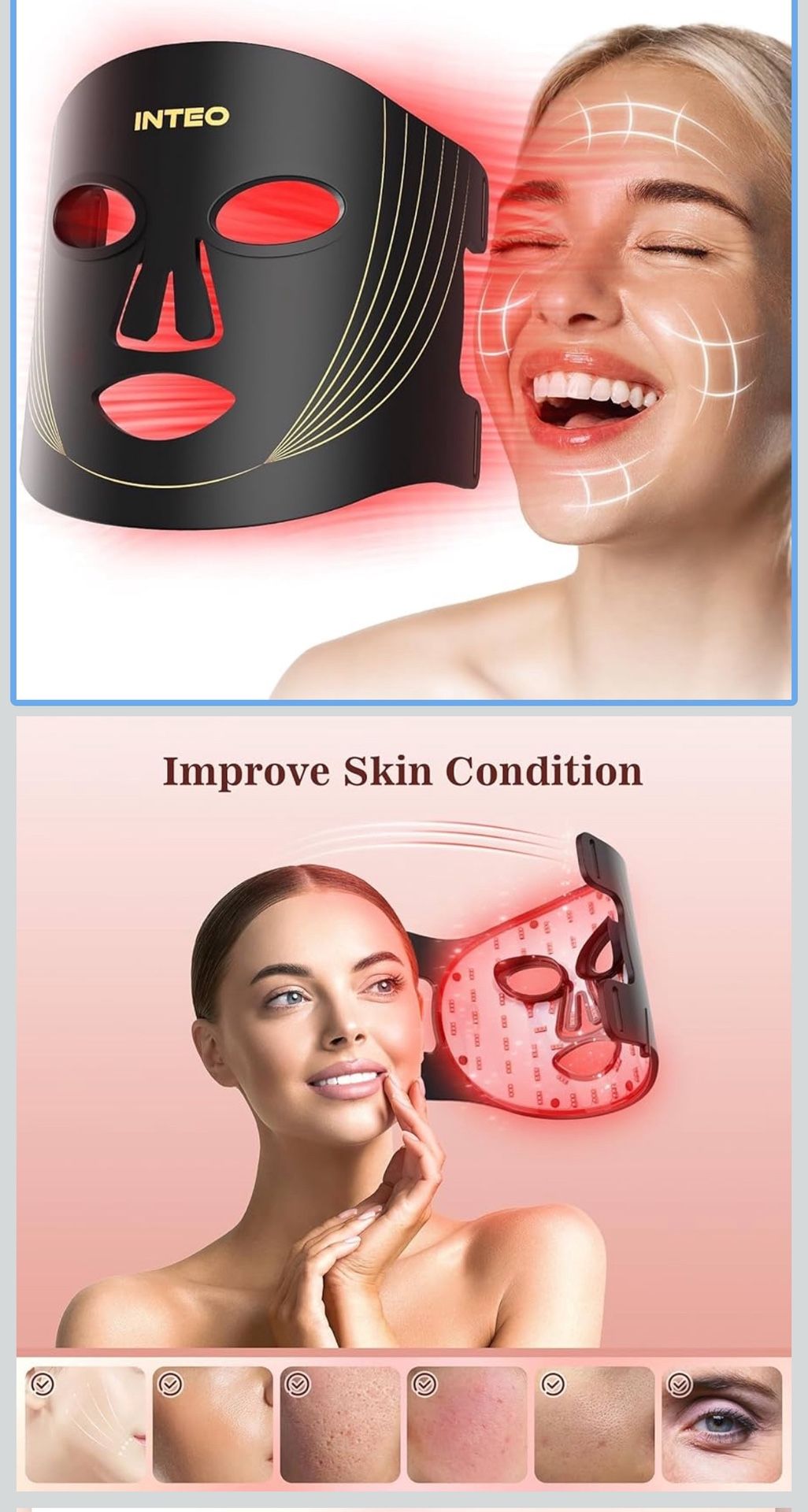 Red Light Therapy for Face, 3 Modes Portable Led Face Mask Light Therapy with Remote, Near-infrared 850 Red Light Mask with Timing Function, Led Light