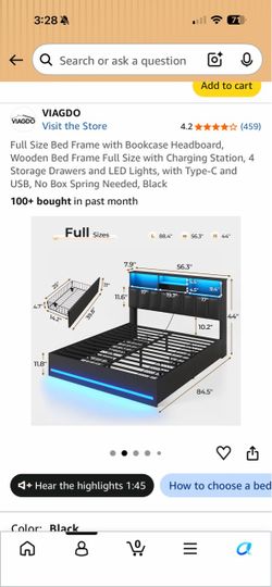 Full size bed with light and outlet