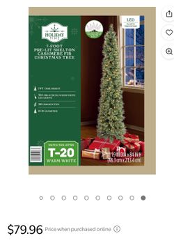 7' Pre-Lit Shelton Cashmere Pencil Fir Green Artificial Christmas Tree with Warm White LED Lights, by Holiday Time