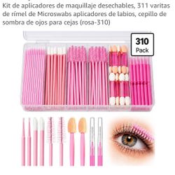 Kit de aplicadores de maquillaje desechables, 311 varitas de rímel de Microswabs aplicadores de labios, cepillo de sombra de ojos para cejas (rosa-310
