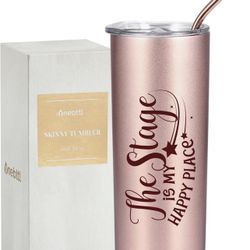 Onebttl Theater Gifts, Broadway Musical Gifts for Women Actors, Musicians on World Theatre Day, 20oz Insulated Stainless Steel Tumbler - Happy Place R