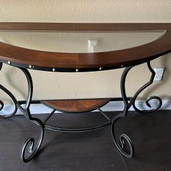 Walnut Wooden Half Round Console Table