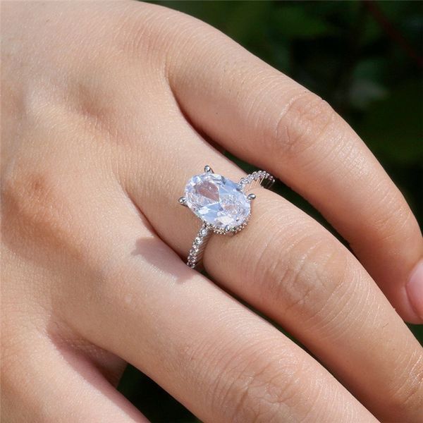 NEW Oval Shape Diamond Silver Ring for Women Anniversary Wedding Engagement Promise Ring