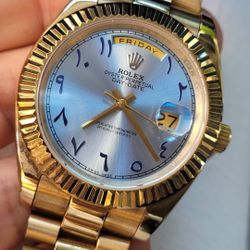Presidential Yellow Gold Tiffany Blue Arabic Numerals Swiss Automatic Watch 