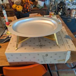 Mid Century Modern Vintage Mirro Medallion Atomic Starburst Buffet Server Tray With Warming Plate