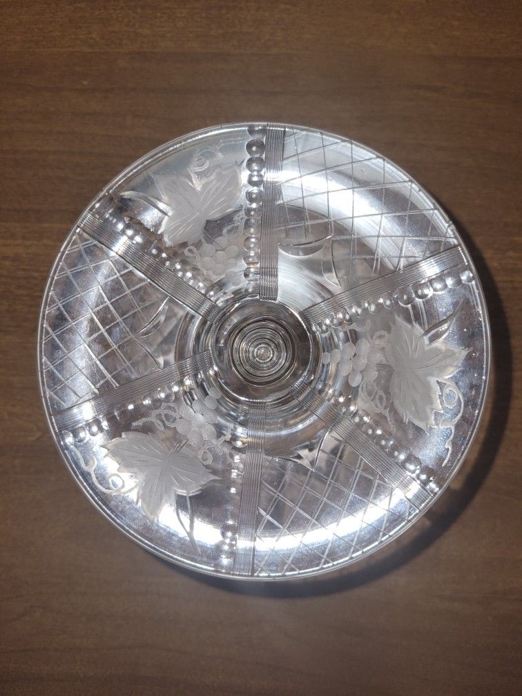 Vintage Etched grape leaf criss cross pattern candlestick