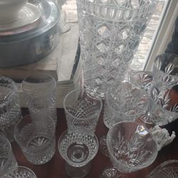 Real Cystal Glass And China And Nice Wooden Display Cabinet With Lights