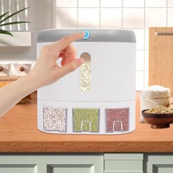 2 Tier Rice Dispenser,Large Cereal Dry Food Storage Containers with Measuring Cup,Household Rice Storage Container Sealed Moisture Proof for Kitchen P