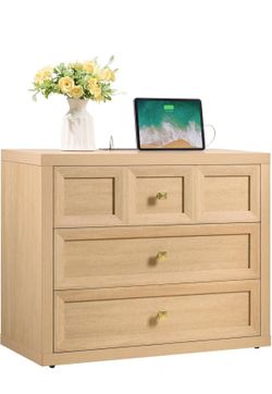 ❤️‍🔥 3 Drawers Nightstand W/Charging Station (Beige Or Natural)