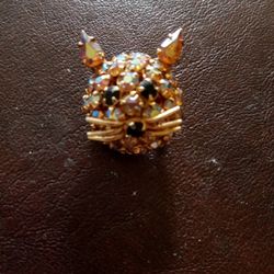 Vintage Crystal Cat Brooch