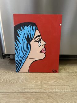 Acrylic Painting On Canvas - Comic Book Style Crying Woman
