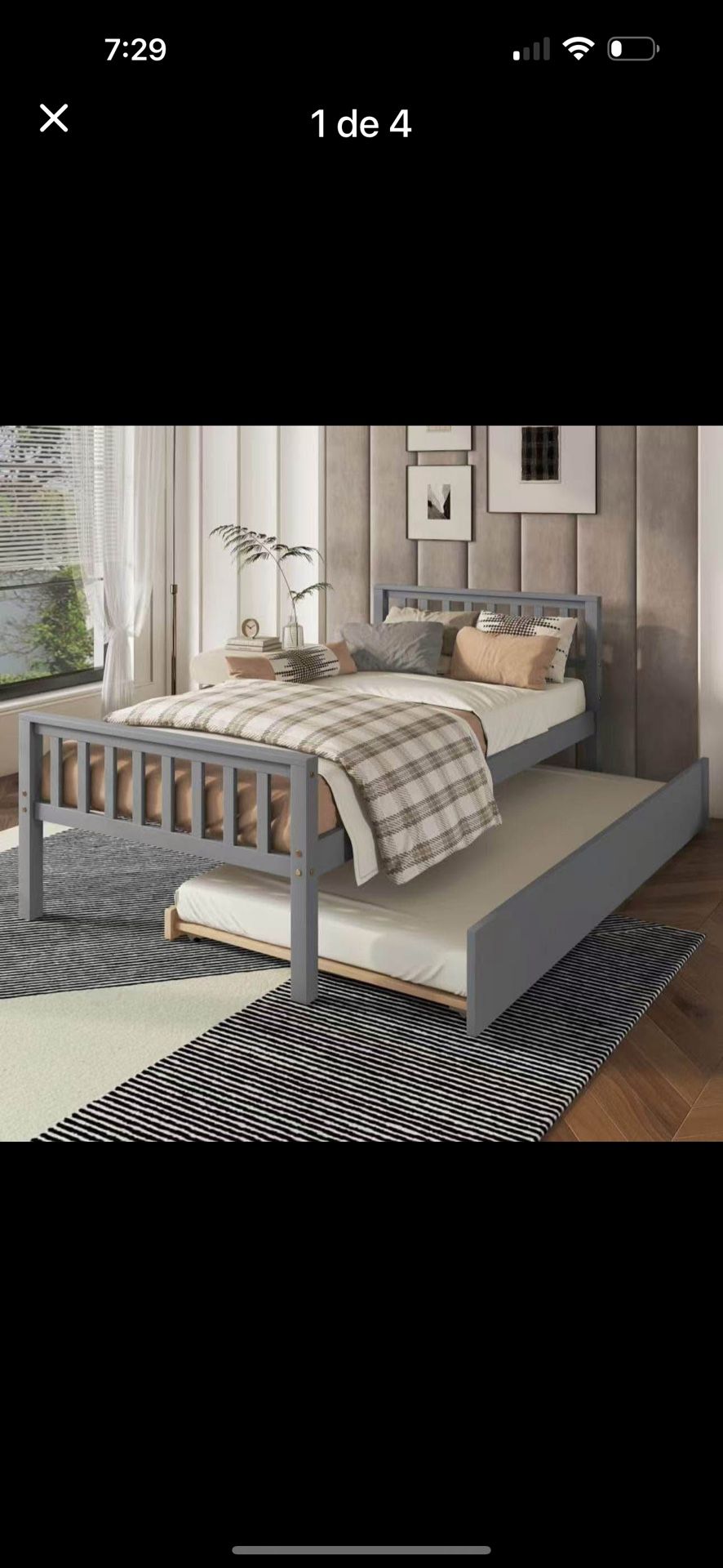 Twin Bed with Trundle, Platform Bed Frame