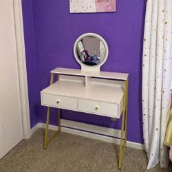 Vanity  Set with Mirror, USB and Power Outlet, Laptop Computer Desk, Makeup Vanity  with 2 Drawers Y-14