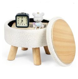 Small Round Ottoman Foot Stool with Storage, Cream