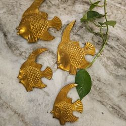 Vintage Set Of 4 Angel Fish Brass Wall Hangings MCM Retro Nautical Tropical