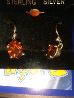 Sterling Silver Orange Stone Drop Earrings