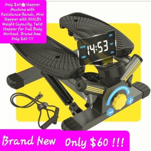 $60🌸Stepper Machine w/Resistance Bands, Mini Stepper with 300LBS Weight Capacity, Twist Stepper for Full Body Workout. Brand New. Only $60 !!