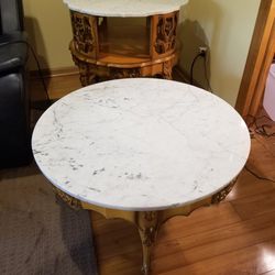 Vintage Heavy Marble Top Coffee & Tall End Table