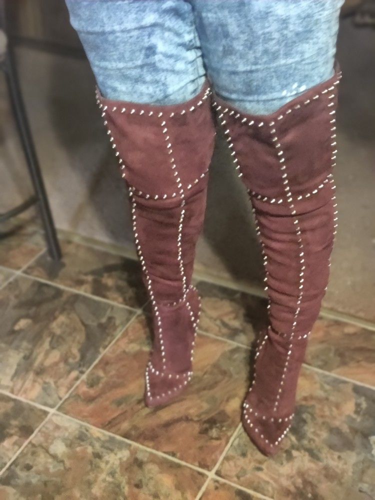 Purple And Gold Thigh High Boots