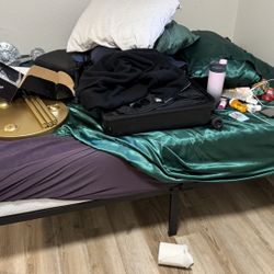 full size mattress bed and black frame 