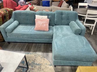 Teal Mid-Century Sectional Sofa with Chaise