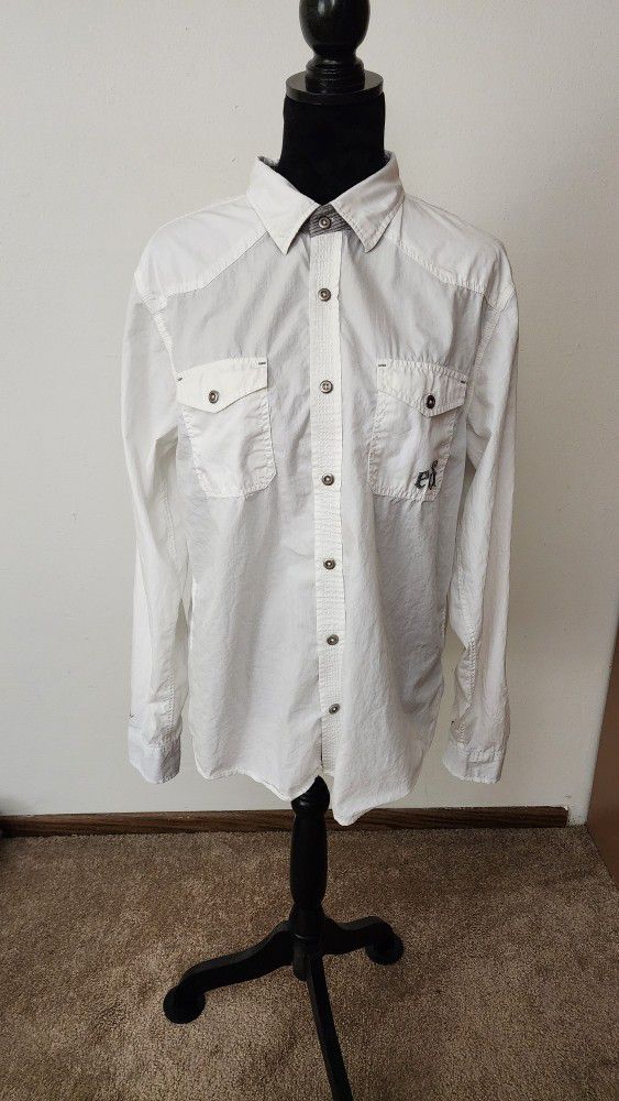 Ed Hardy Y2K Vintage Eagle Rhinestone Logo Deadstock Button-Up Shirt Mens L